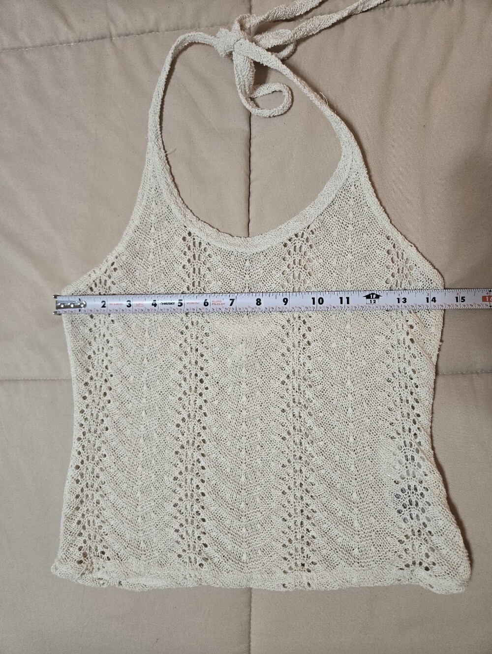 H&M Cream Pointelle Crochet Knit Halter Backless Top S - Picture 10 of 12